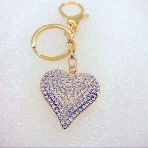 Purse Charm Keychain Crystal Iridescent Heart set in Golden tone